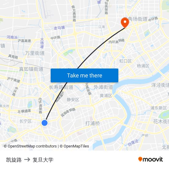 凯旋路 to 复旦大学 map