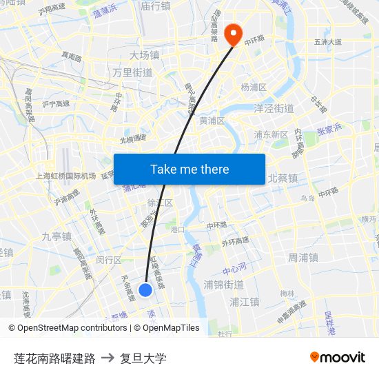 莲花南路曙建路 to 复旦大学 map
