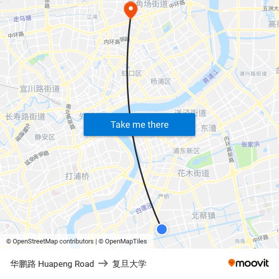 华鹏路 Huapeng Road to 复旦大学 map