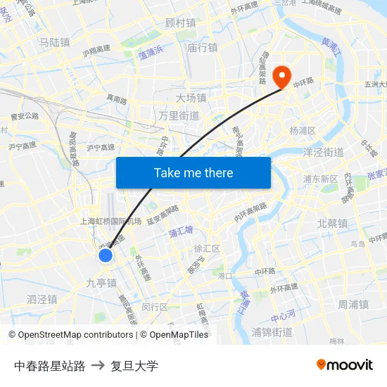 中春路星站路 to 复旦大学 map
