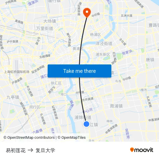 易初莲花 to 复旦大学 map