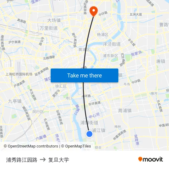 浦秀路江园路 to 复旦大学 map
