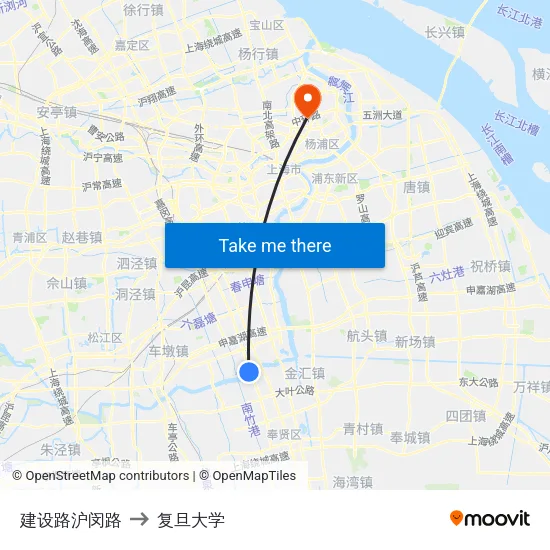 建设路沪闵路 to 复旦大学 map