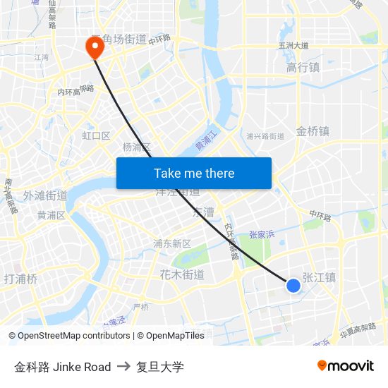 金科路 Jinke Road to 复旦大学 map