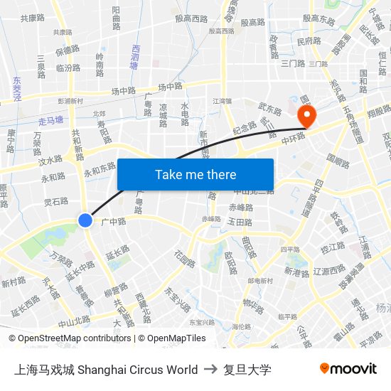 上海马戏城 Shanghai Circus World to 复旦大学 map