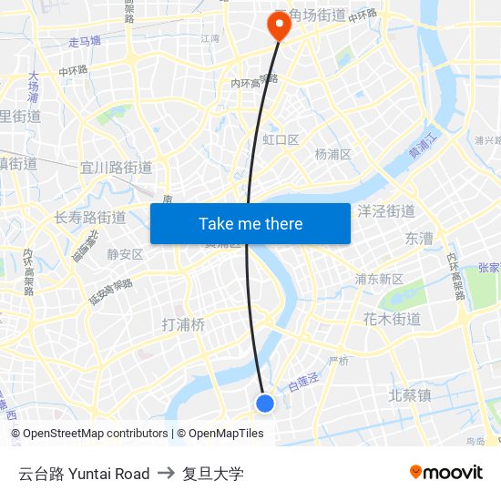 云台路 Yuntai Road to 复旦大学 map