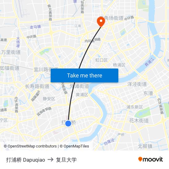 打浦桥 Dapuqiao to 复旦大学 map