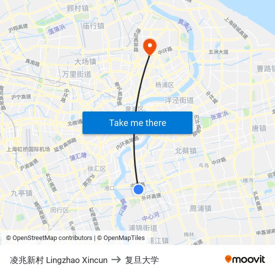凌兆新村 Lingzhao Xincun to 复旦大学 map