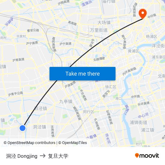 洞泾 Dongjing to 复旦大学 map