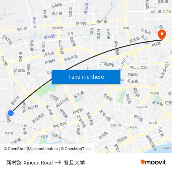 新村路 Xincun Road to 复旦大学 map