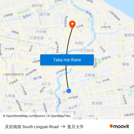 灵岩南路 South Lingyan Road to 复旦大学 map