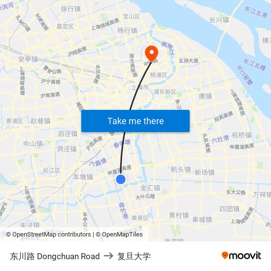 东川路 Dongchuan Road to 复旦大学 map