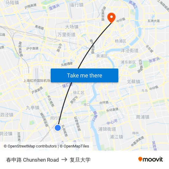 春申路 Chunshen Road to 复旦大学 map