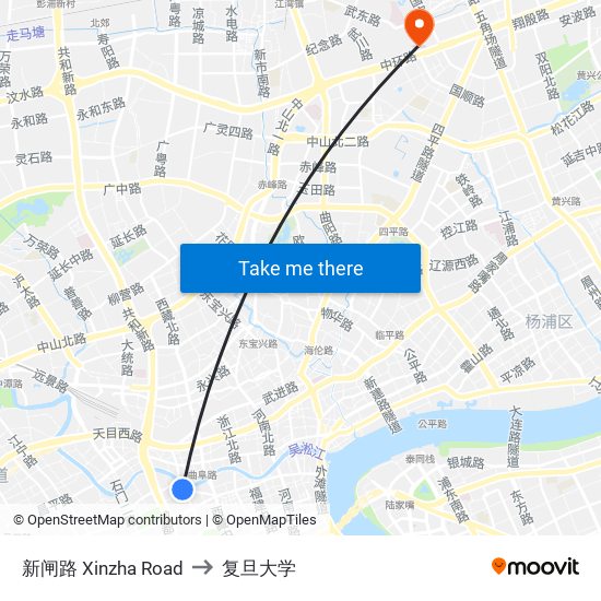 新闸路 Xinzha Road to 复旦大学 map