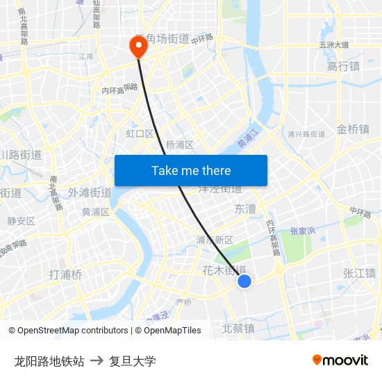 龙阳路地铁站 to 复旦大学 map