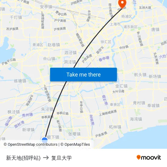 新天地(招呼站) to 复旦大学 map