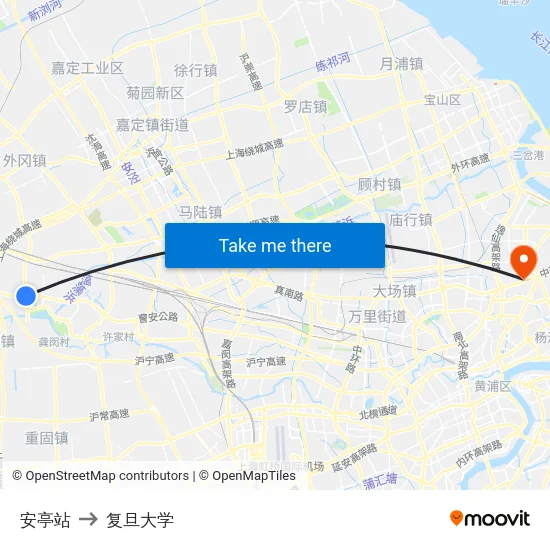 安亭站 to 复旦大学 map