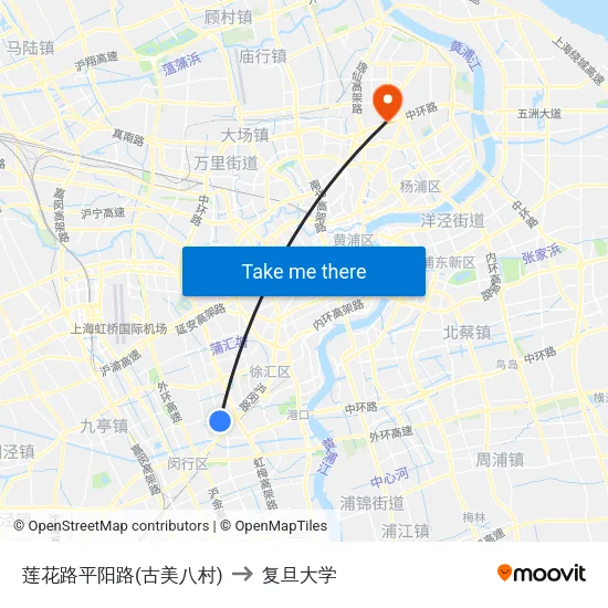 莲花路平阳路(古美八村) to 复旦大学 map