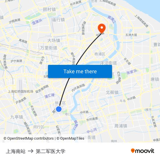 上海南站 to 第二军医大学 map
