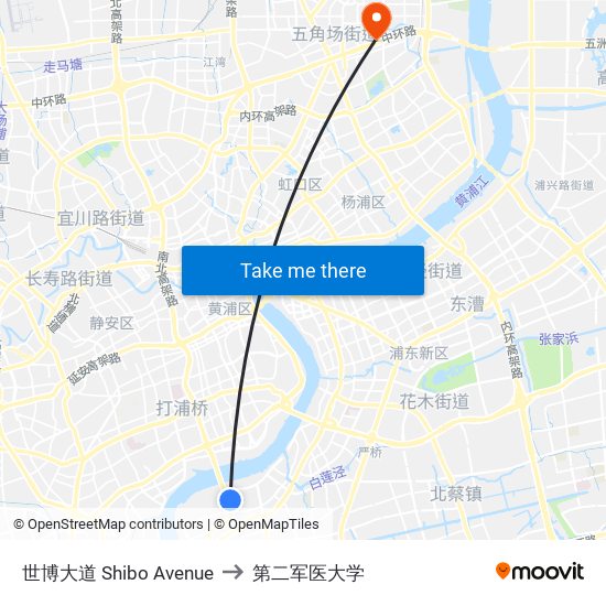 世博大道 Shibo Avenue to 第二军医大学 map