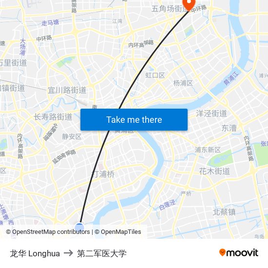 龙华 Longhua to 第二军医大学 map