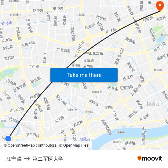 江宁路 to 第二军医大学 map