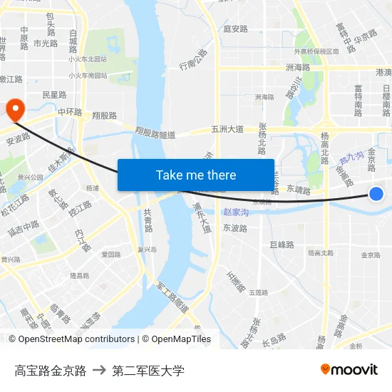 高宝路金京路 to 第二军医大学 map