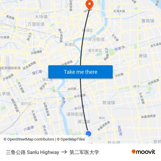 三鲁公路 Sanlu Highway to 第二军医大学 map