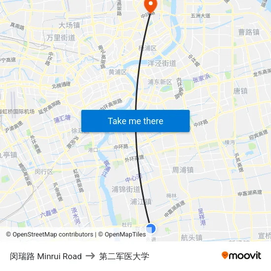 闵瑞路 Minrui Road to 第二军医大学 map