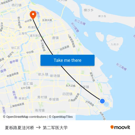 夏栎路夏涟河桥 to 第二军医大学 map