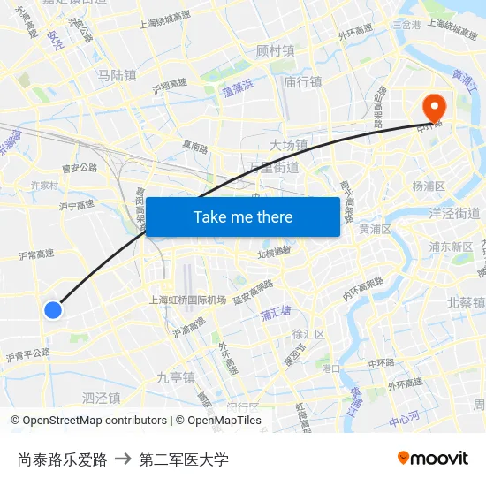 尚泰路乐爱路 to 第二军医大学 map
