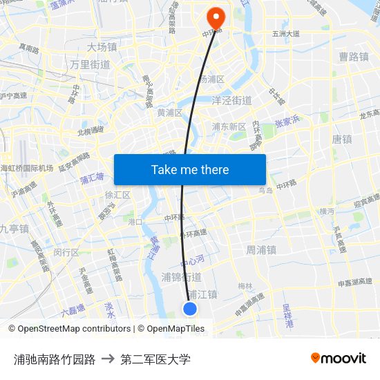 浦驰南路竹园路 to 第二军医大学 map