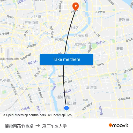 浦驰南路竹园路 to 第二军医大学 map