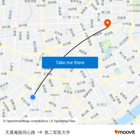天通庵路同心路 to 第二军医大学 map