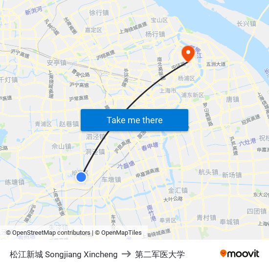 松江新城 Songjiang Xincheng to 第二军医大学 map
