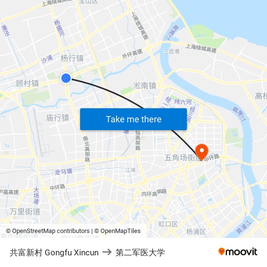 共富新村 Gongfu Xincun to 第二军医大学 map