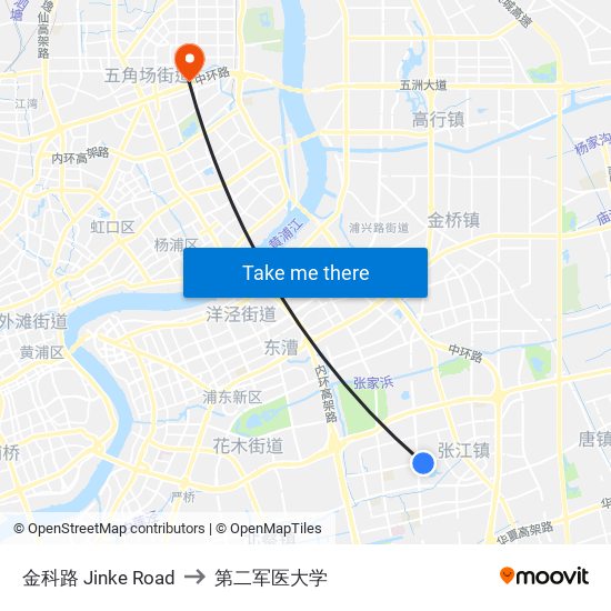 金科路 Jinke Road to 第二军医大学 map