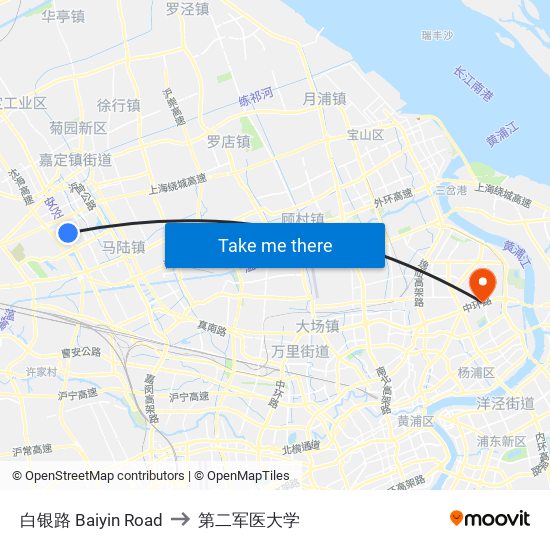 白银路 Baiyin Road to 第二军医大学 map