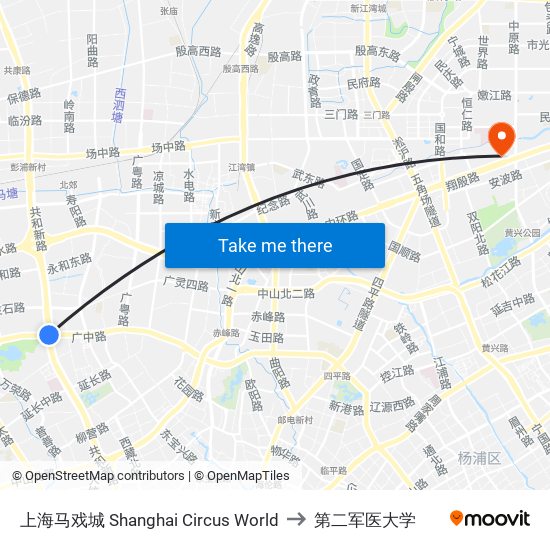 上海马戏城 Shanghai Circus World to 第二军医大学 map