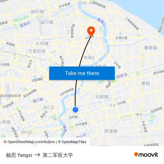 杨思 Yangsi to 第二军医大学 map