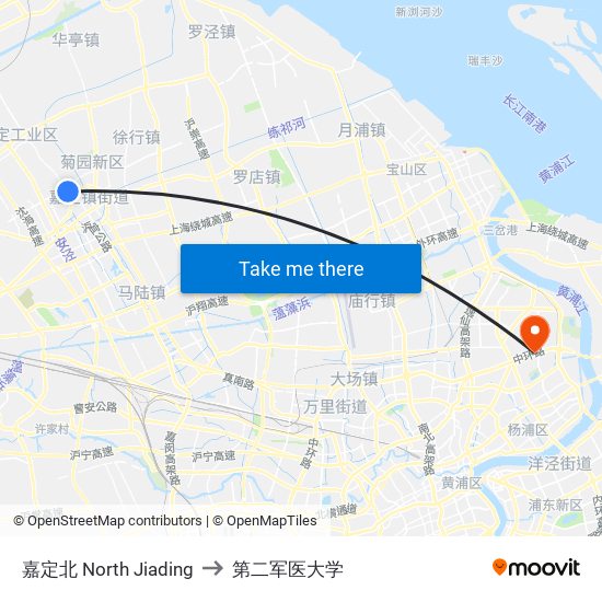 嘉定北 North Jiading to 第二军医大学 map