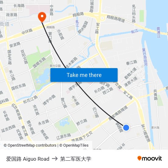 爱国路 Aiguo Road to 第二军医大学 map