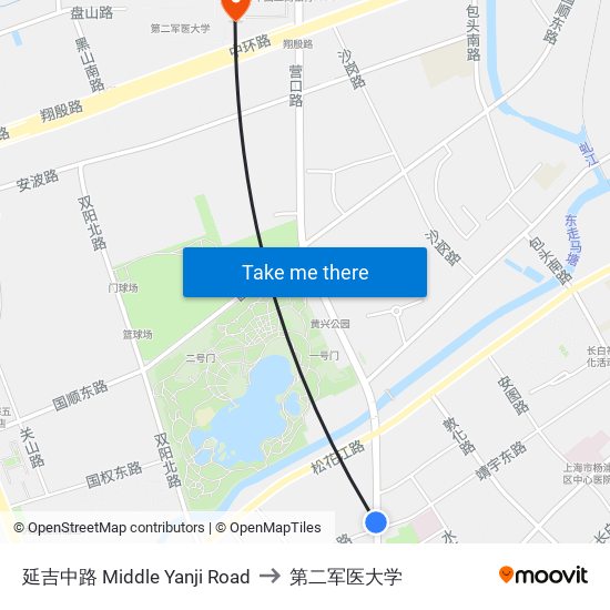 延吉中路 Middle Yanji Road to 第二军医大学 map