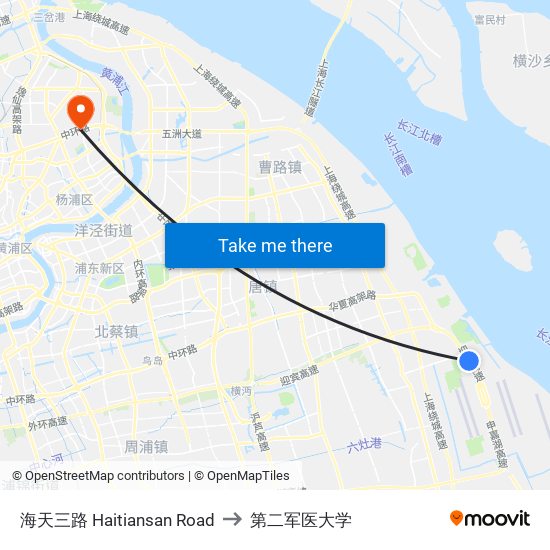 海天三路 Haitiansan Road to 第二军医大学 map