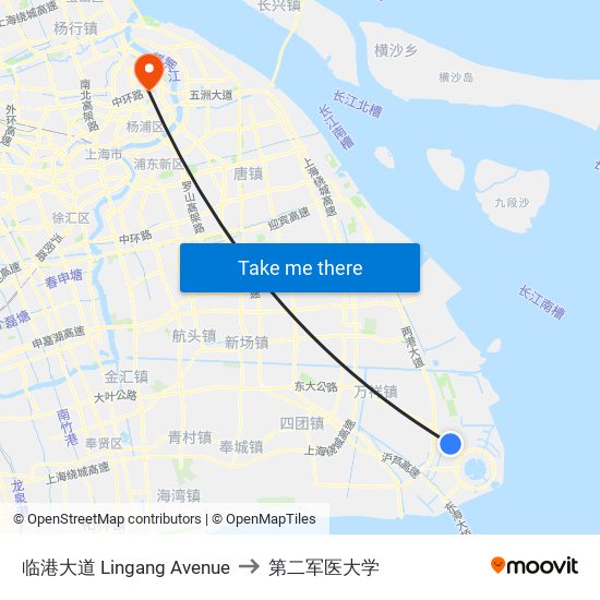 临港大道 Lingang Avenue to 第二军医大学 map