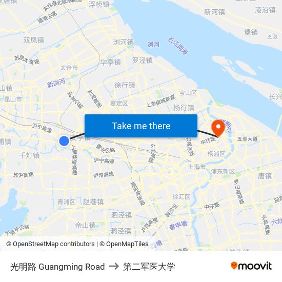光明路 Guangming Road to 第二军医大学 map