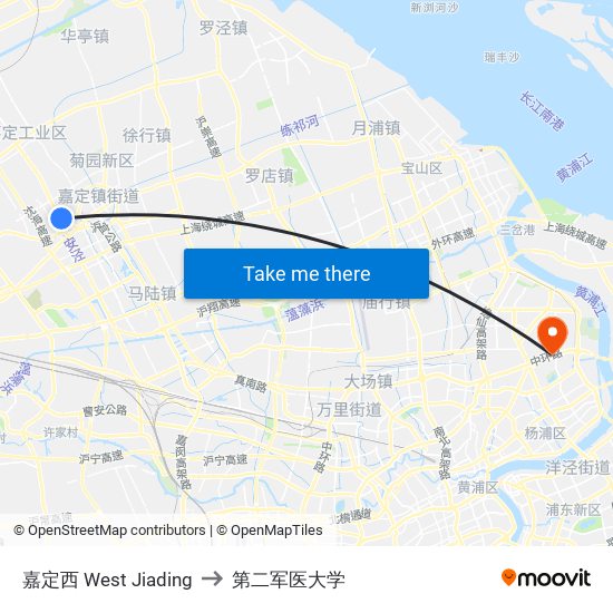 嘉定西 West Jiading to 第二军医大学 map