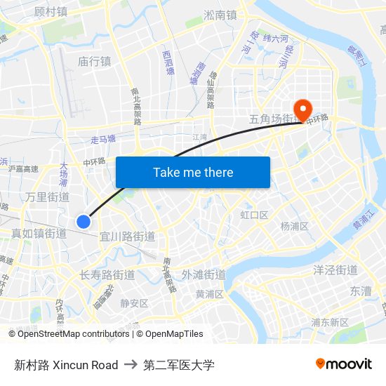 新村路 Xincun Road to 第二军医大学 map