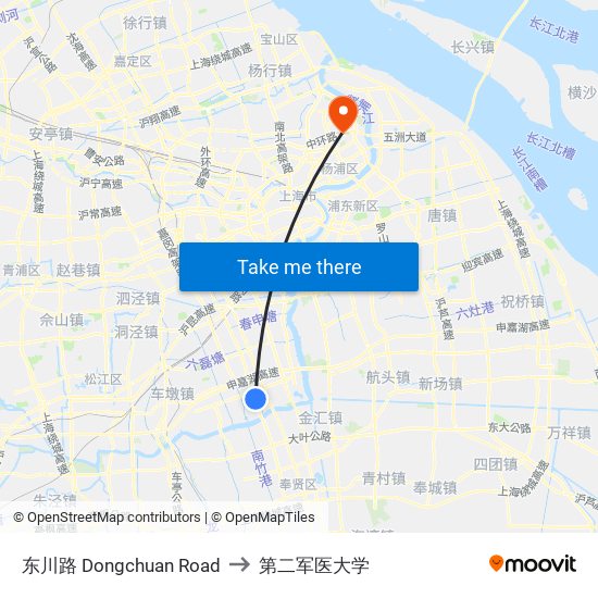 东川路 Dongchuan Road to 第二军医大学 map