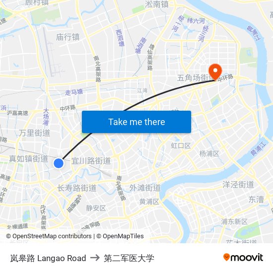 岚皋路 Langao Road to 第二军医大学 map